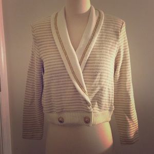 Vintage Nude Striped Preppy Cropped Sweater